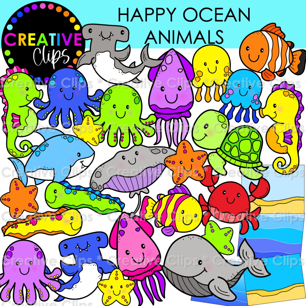 Happy Ocean Animal Clipart | Summer, Animals