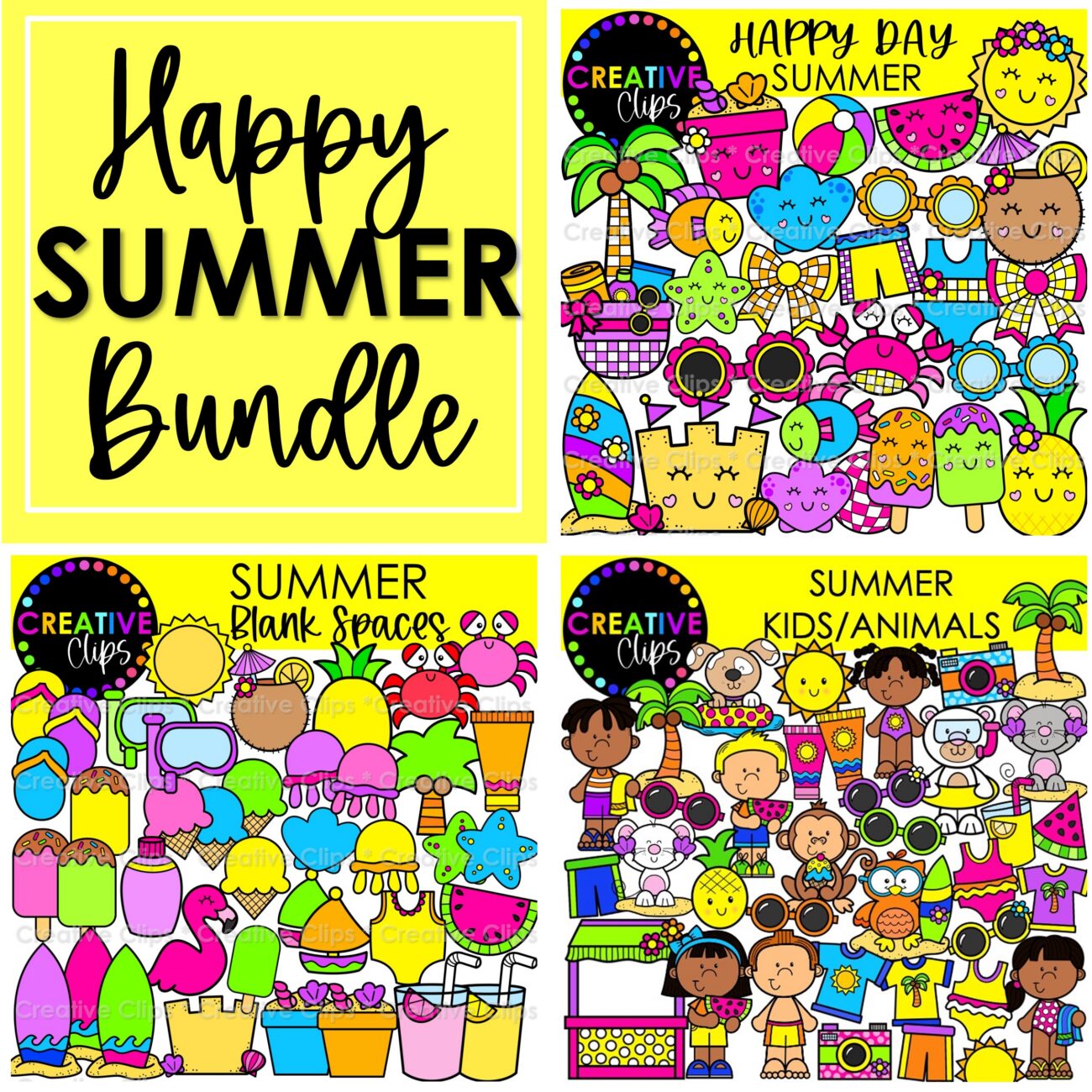 Summer Clipart Bundle | Summer Kids, Animals, Blank Space