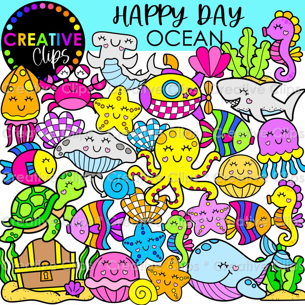 Happy Day Ocean Clipart | Ocean Animals | Summer