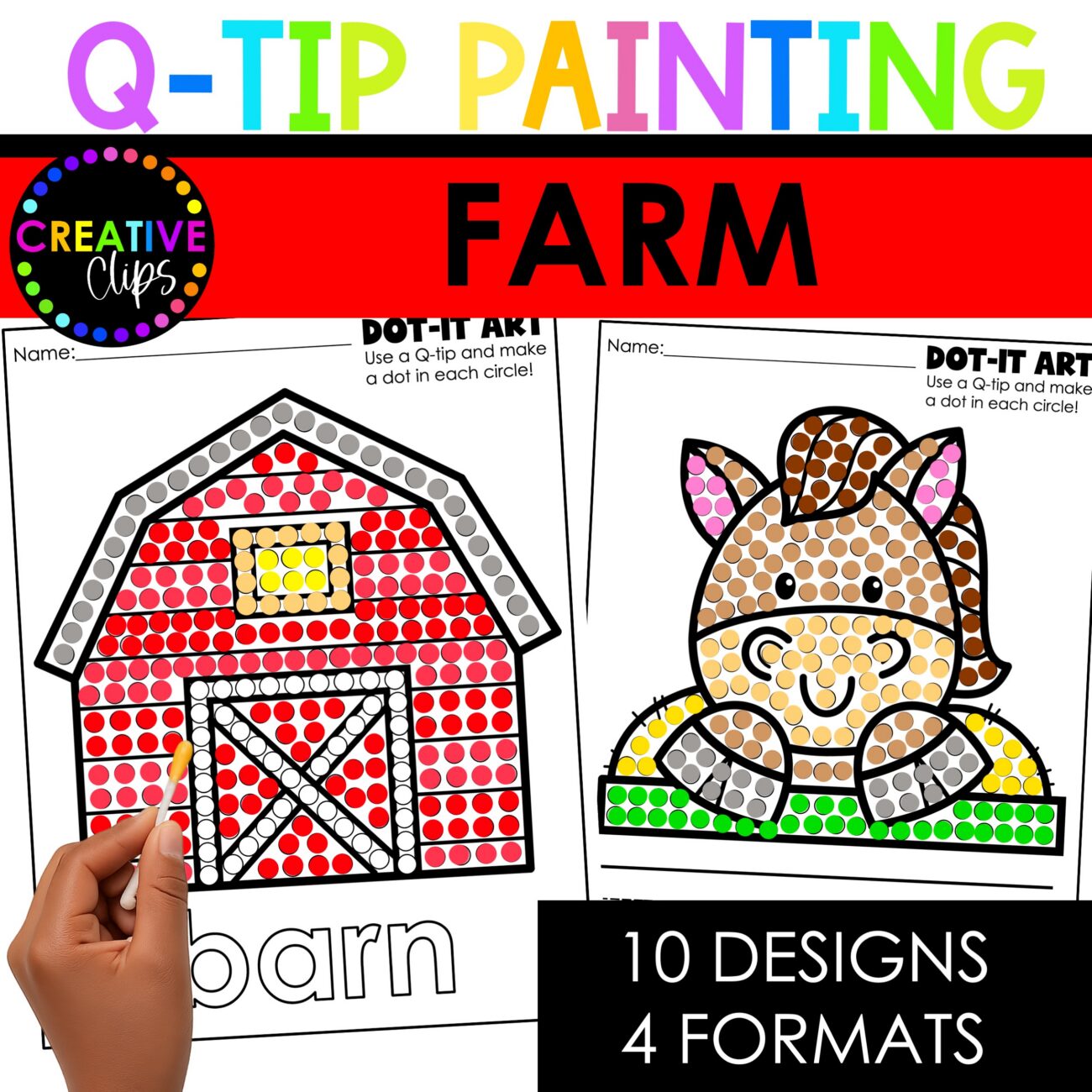 Farm Animals Q-Tip Painting Craft | Fine Motor Dot Painting Activities