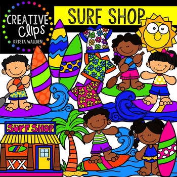 Summer Kids at the Surf Shop Clipart | Surfing, Beach